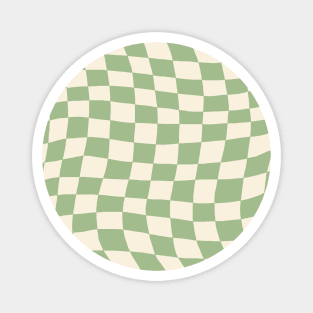 Green and Cream Distorted Warped Checkerboard Pattern I Magnet